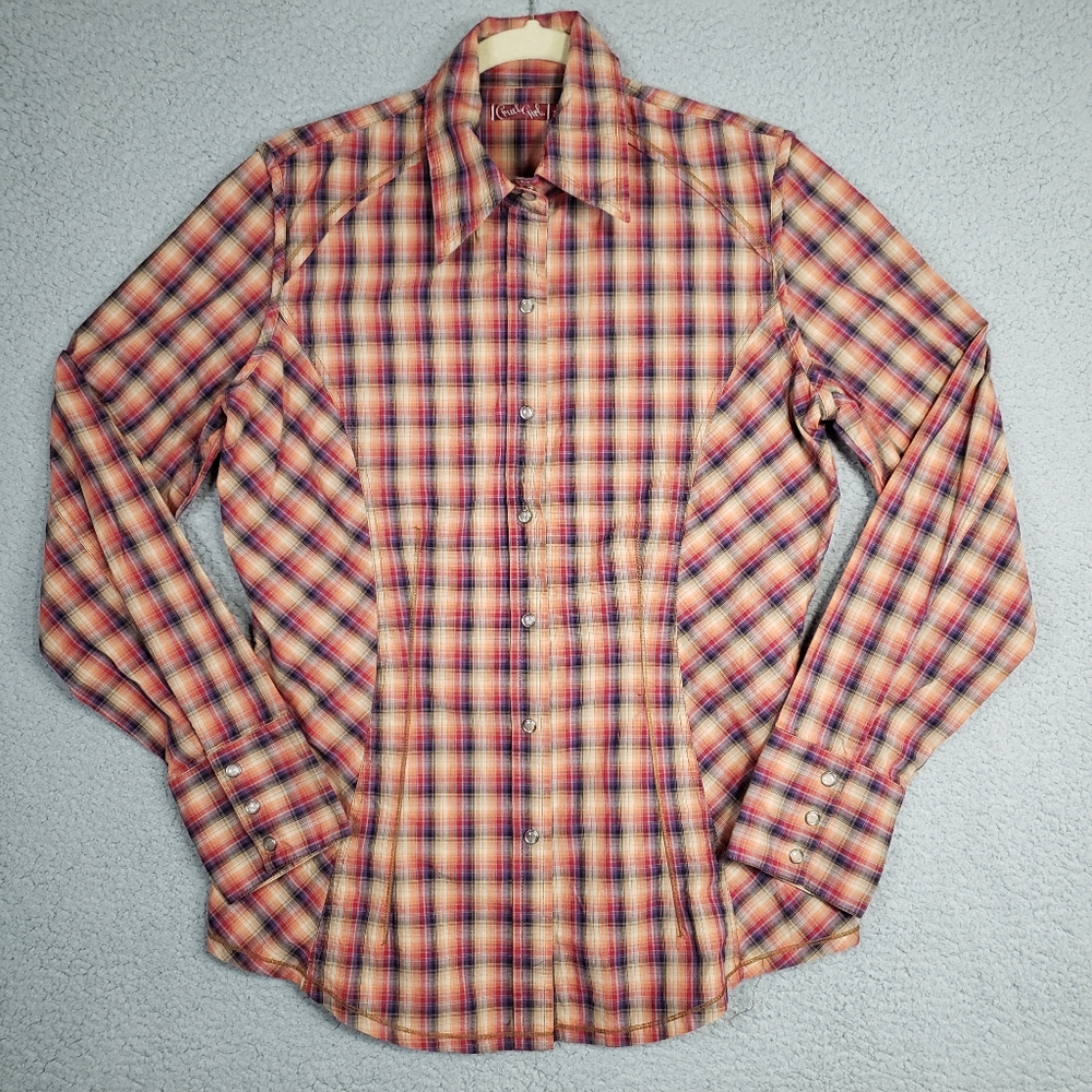 CRUEL GIRL Shirt Womens Medium Plaid 100% Cotton Pearl Snap Fitted Western Rodeo